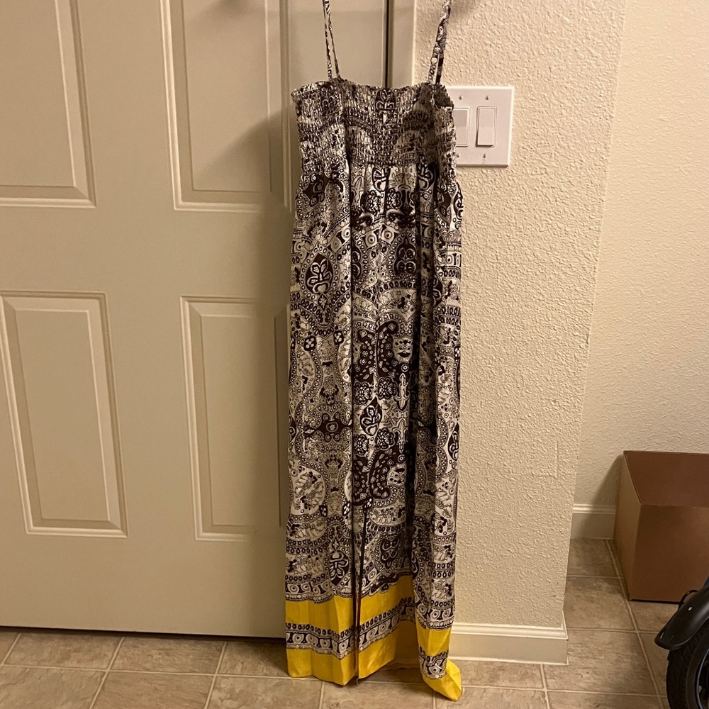 Talbots Elegant chocolate white sunshine gold maxi dress